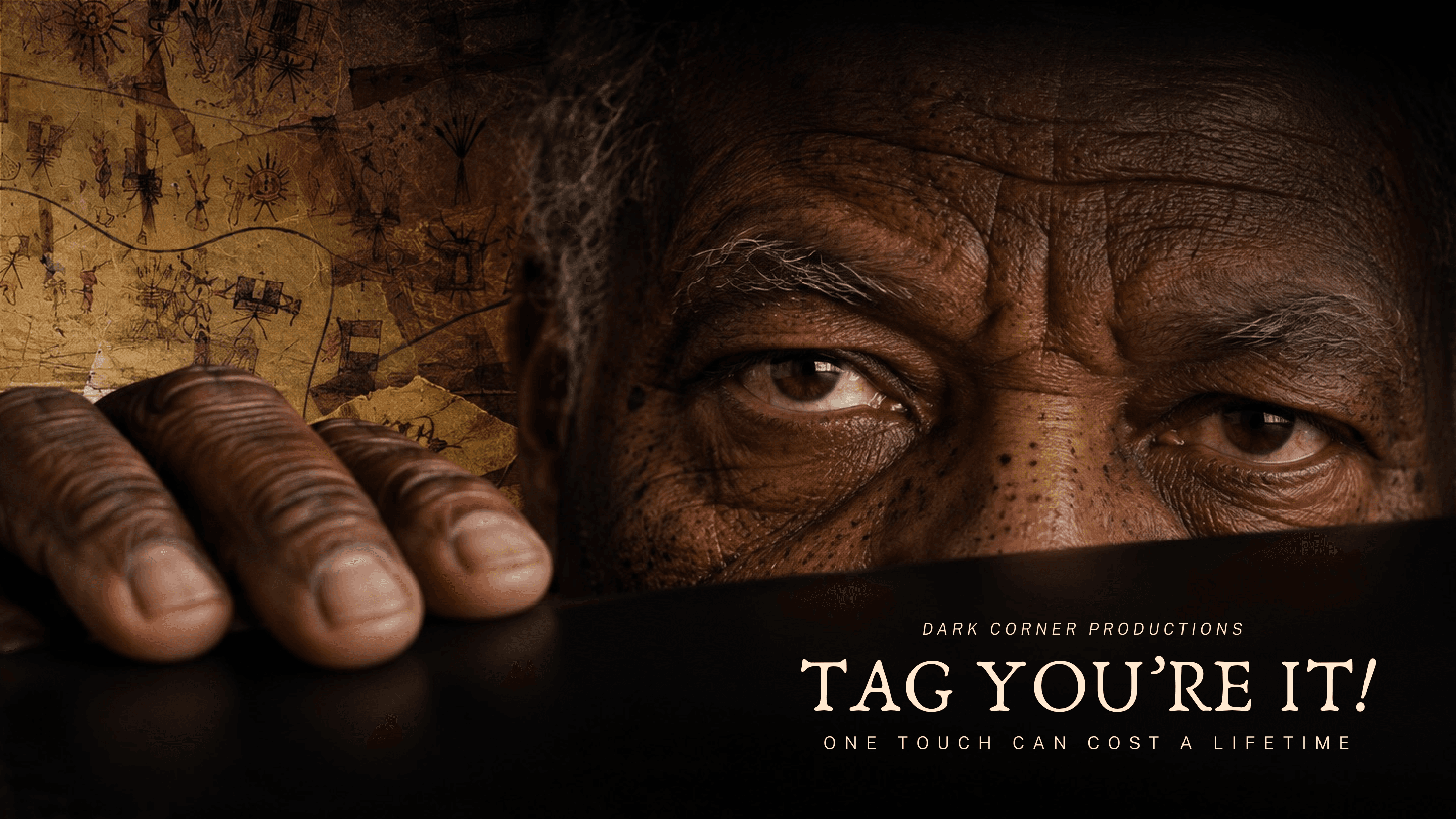 Official TAG… YOU’RE IT! cover artwork showing an older man watching over a hand and coin